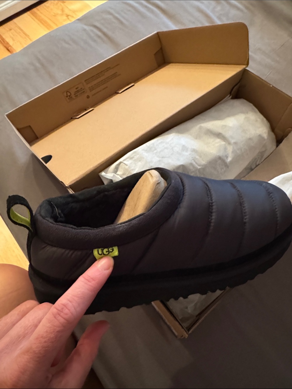 UGG black Quilted Tasman Slip-On Mule with Lime Accent